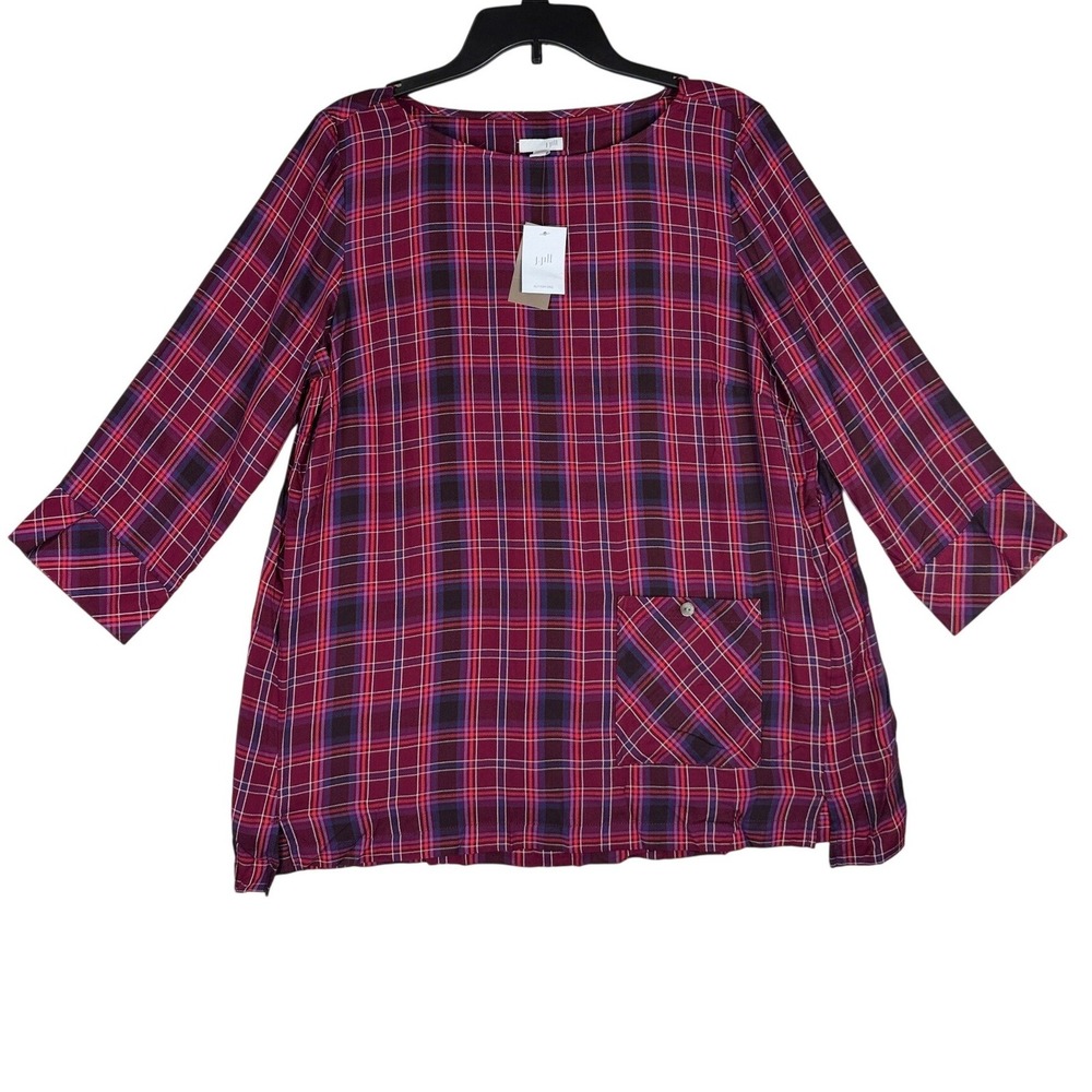 J. Jill Plum Multi Plaid Rayon Tunic Blouse‎ NWT Size Medium 071811 NWT